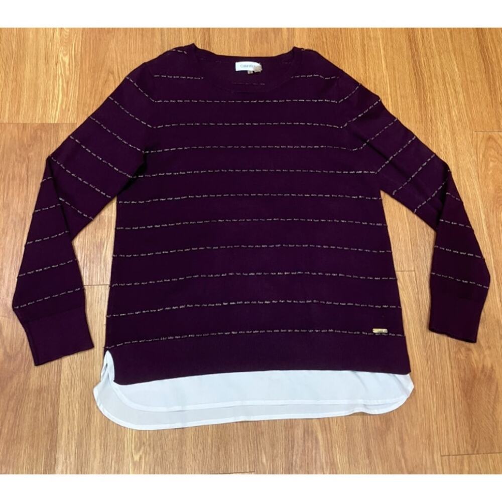 Calvin Klein Women Knit Sweater Striped Purple/Gold Size M